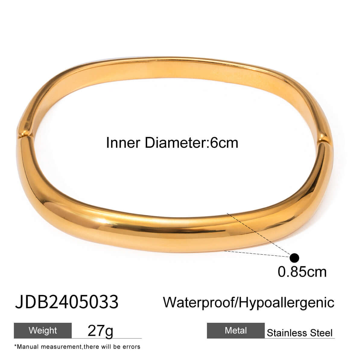 Minimalist Square Plain Buckle Bangle Bracelet for Women - Simple Elegant Gold Silver Jewelry Gift | JDB033 | Perfect for Everyday Wear, Office & Special Occasions