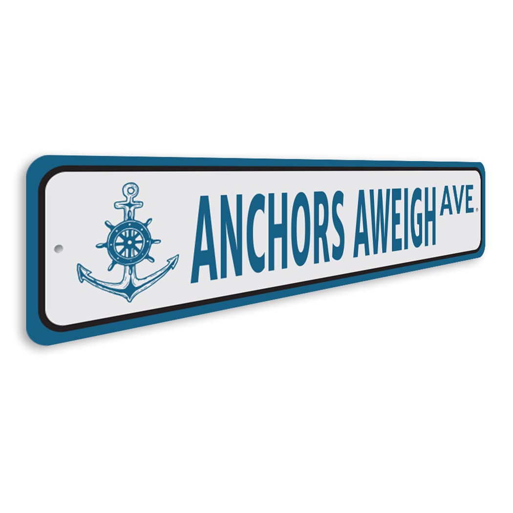 Anchors Aweigh Sign - 4x18 Inch Nautical Wall Decor - Perfect for Navy Themed Rooms, Beach Houses & Maritime Offices
