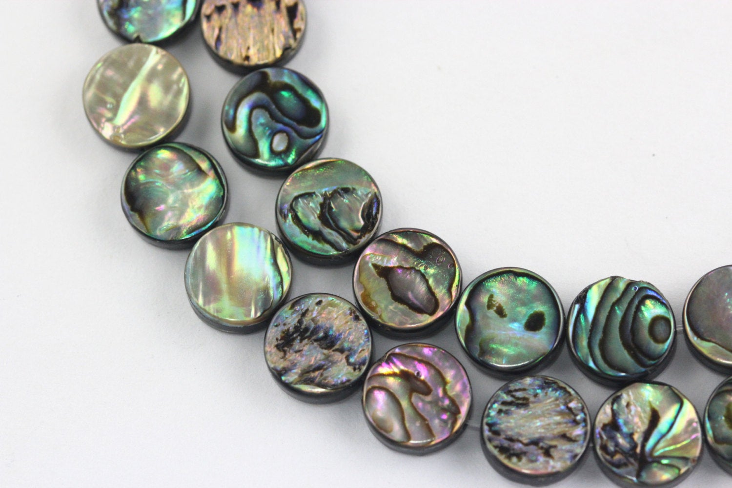 Natural Abalone Shell Round Coin Beads 8mm-16mm for Jewelry Making - DIY Necklace, Bracelet, Earrings & Craft Projects - 15.5 Inch Strand (Wholesale Bulk)