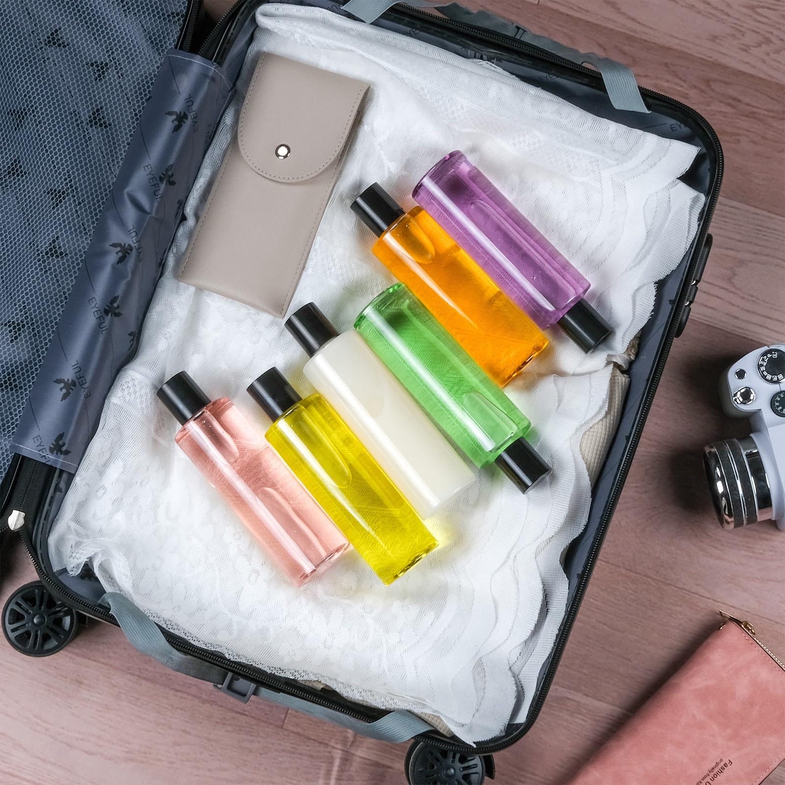 6 Pack 8 oz Leak Proof Travel Shower Bottles with Labels - Clear Refillable Plastic Containers for Toiletries, Body Wash & Liquids - Perfect for Gym, Travel & Home Use