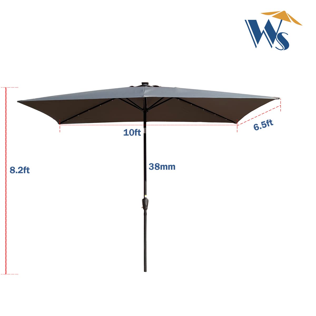 10x6.5ft Solar Powered LED Patio Umbrella with Crank & Tilt - 26 LED Lights, Fade-Resistant Polyester Canopy, 6 Heavy Duty Ribs - Perfect for Outdoor Dining, Poolside Lounging, Backyard Parties & Garden Relaxation (Anthracite)
