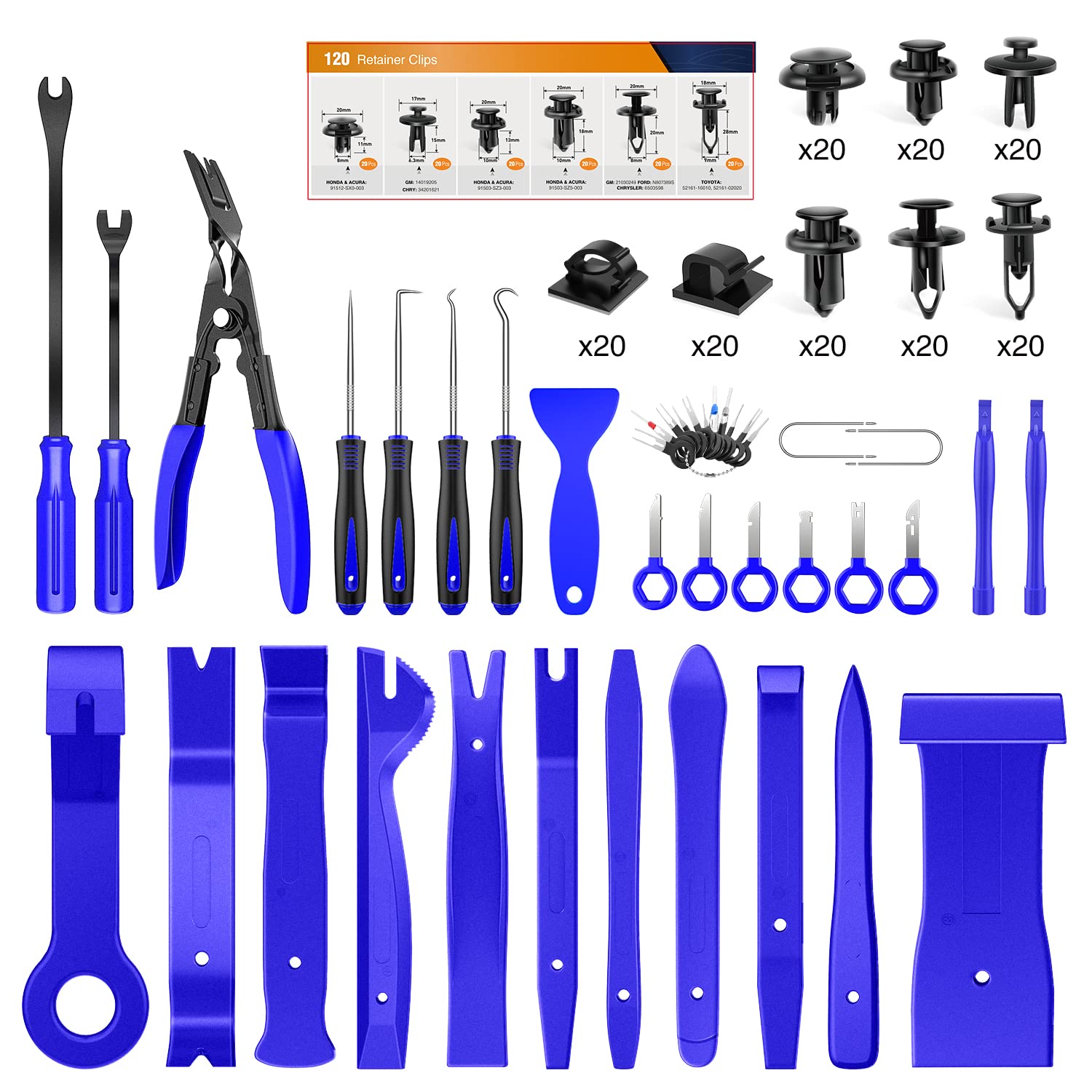GOOACC 200-Piece Auto Trim Removal Tool Kit - Car Panel Fastener Clip Remover Set with Push Pins, Bumper Retainer Clips & Cable Clips for Vehicle Radio Installation & Interior Detailing | Perfect for DIY Car Repairs & Professional Auto Body Work