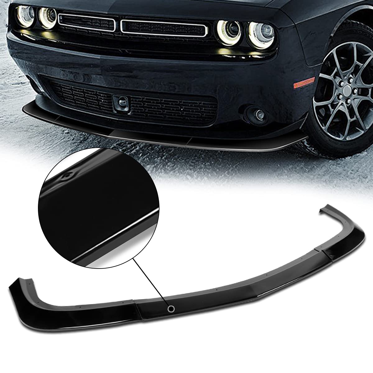 DNA MOTORING Gloss Black Flat Wedge Front Bumper Lip Splitter for 2015-2022 Dodge Challenger SXT | 2-PU-560-PBK | Enhances Aerodynamics & Sporty Look | Perfect for Street Racing & Car Shows