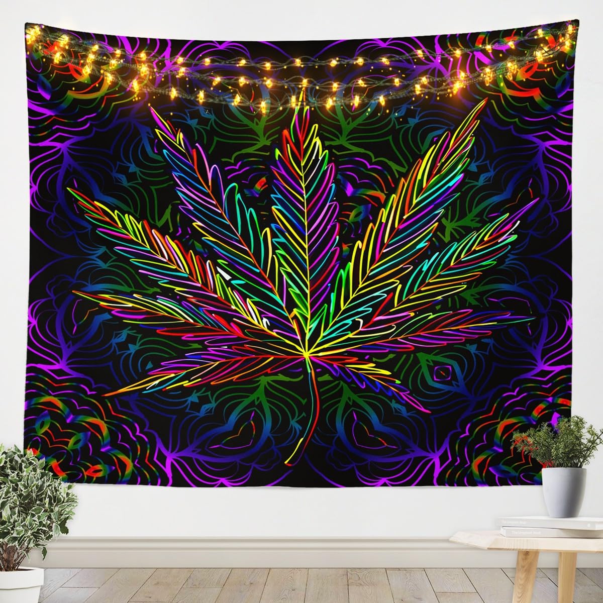 Cannabis Leaf Tapestry Wall Hanging - 59x59 Inch Marijuana Weed Leaf Print Blanket for Room Decor, Psychedelic Wall Art & Beach Throw | Perfect for Adult Bedrooms, Dorm Rooms & Hippie Themed Parties