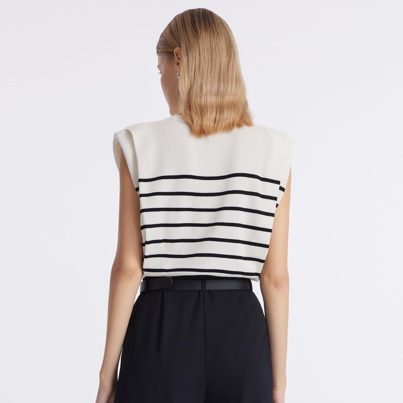Women's Summer Knit Striped T-Shirt - Business Casual Cap Sleeve Loose Crewneck Blouse for Office, Travel & Weekend Wear