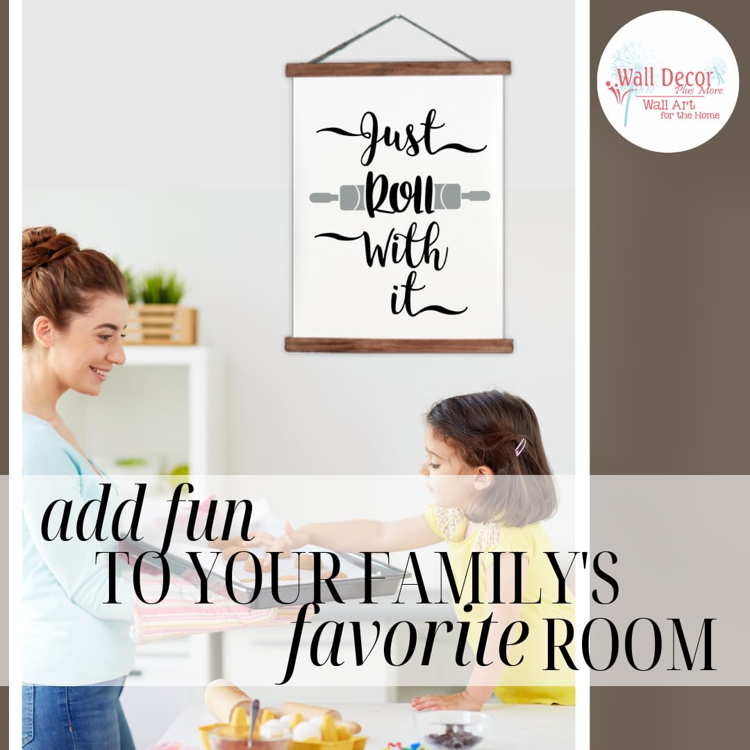 Just Roll With It Rolling Pin Hanging Canvas Art - Kitchen Wall Decor Scroll Prints - Ready to Hang Kitchen Signs - 23x30-Inch Kitchen Art Decorations for Home, Office, or Gift