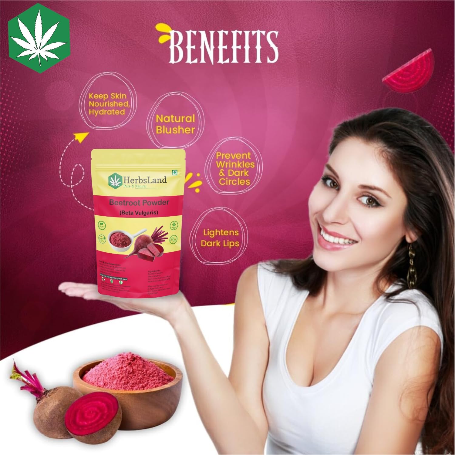 HerbsLand® 100% Natural Beetroot Powder & Red Lentil (Masoor Dal) Face Pack - Organic Superfood for Glowing Skin & Anti-Aging Care (100g Each) | DIY Facial Mask for Dry, Oily & Acne-Prone Skin