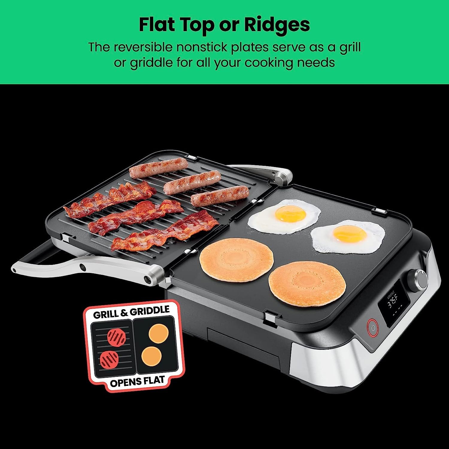 Chefman 5-in-1 Digital Panini Press Grill & Griddle Combo - Removable Reversible Dishwasher-Safe Plates, 180° Open Design for Indoor BBQ - Stainless Steel Sandwich Maker for Home, Office & Restaurant Use