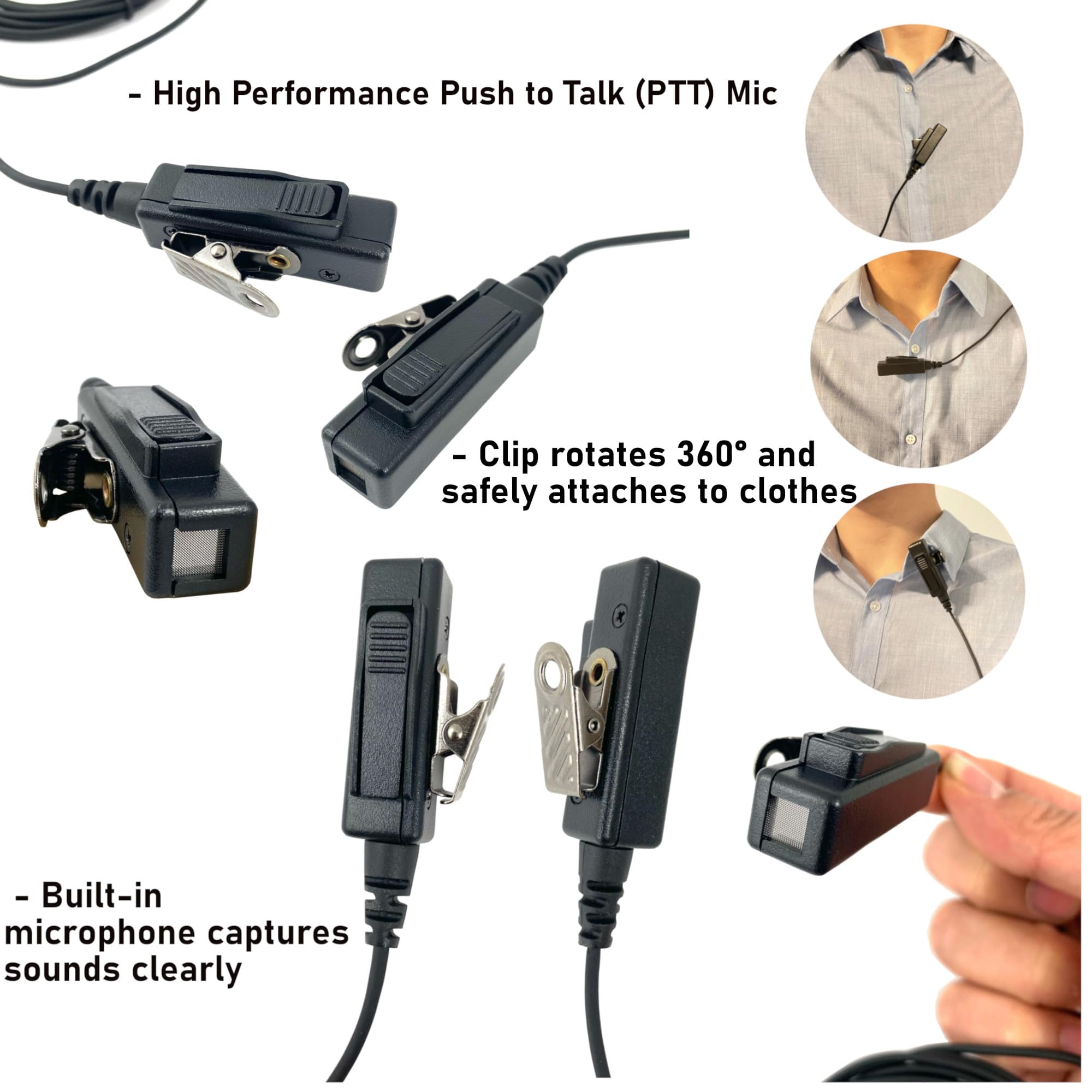 MaximalPower 10-Pack Clear Coil Tube Earbud Headset Replacement for Hytera PD502 PD550 PD562 TD562 - Push-to-Talk Button & Mic Included - Perfect for Security, Construction & Two-Way Radio Communication