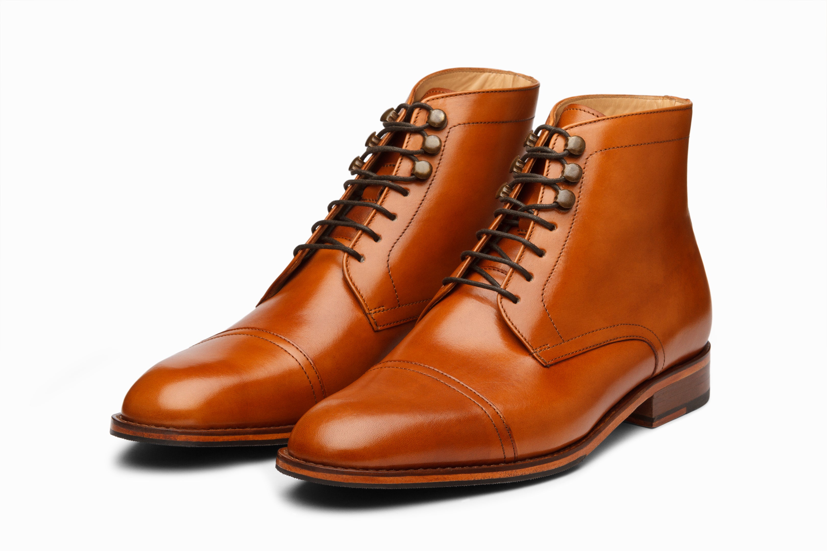Men's Tan Leather Toecap Derby Boots - Classic Casual & Formal Dress Shoes for Work, Office & Outdoor Wear