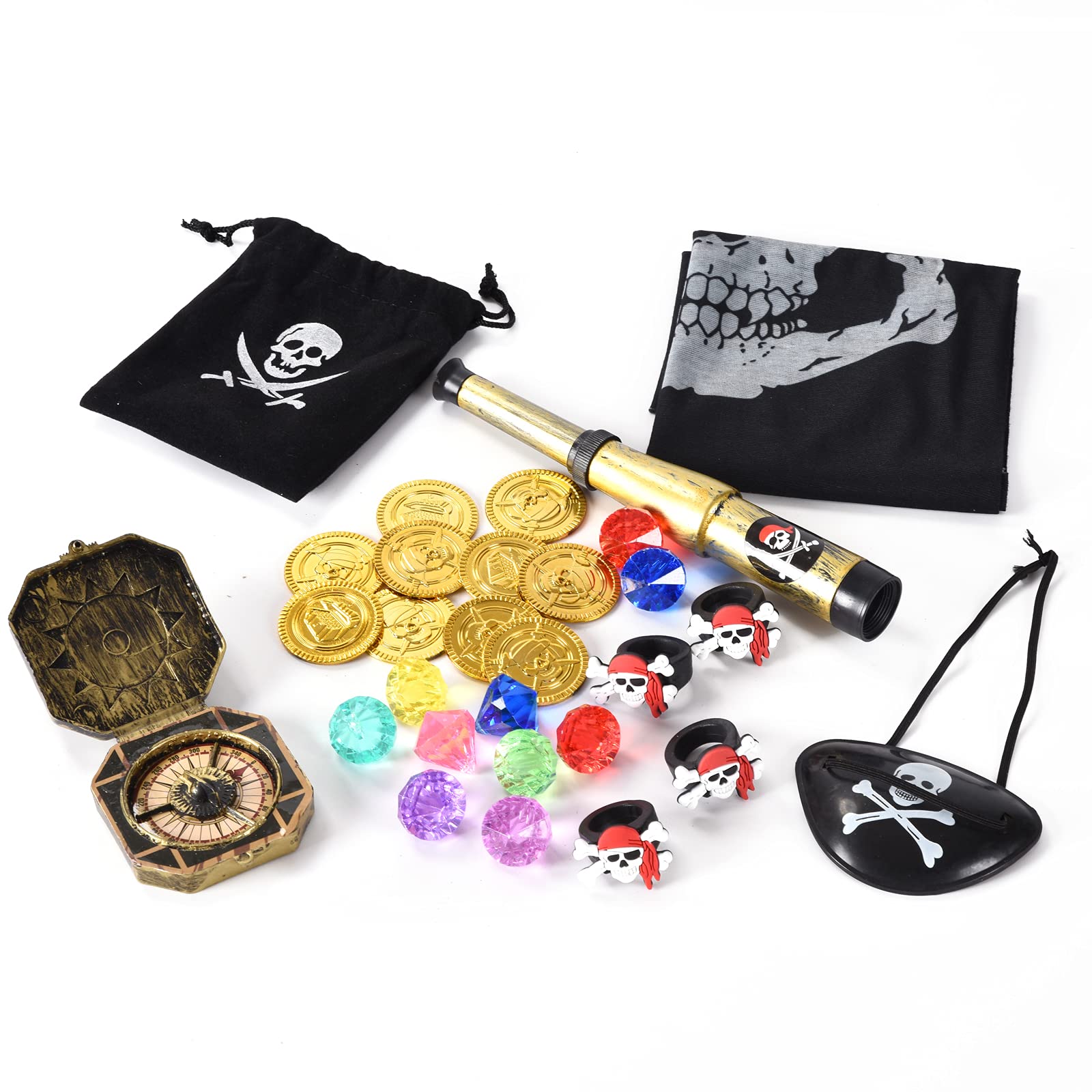 Kids Pirate Pretend Play Toys Set - Pirate Treasure Party Favors with Skull Rings & Accessories - Birthday Party Supplies & Decorations for Pirate Themed Parties & Halloween Costumes