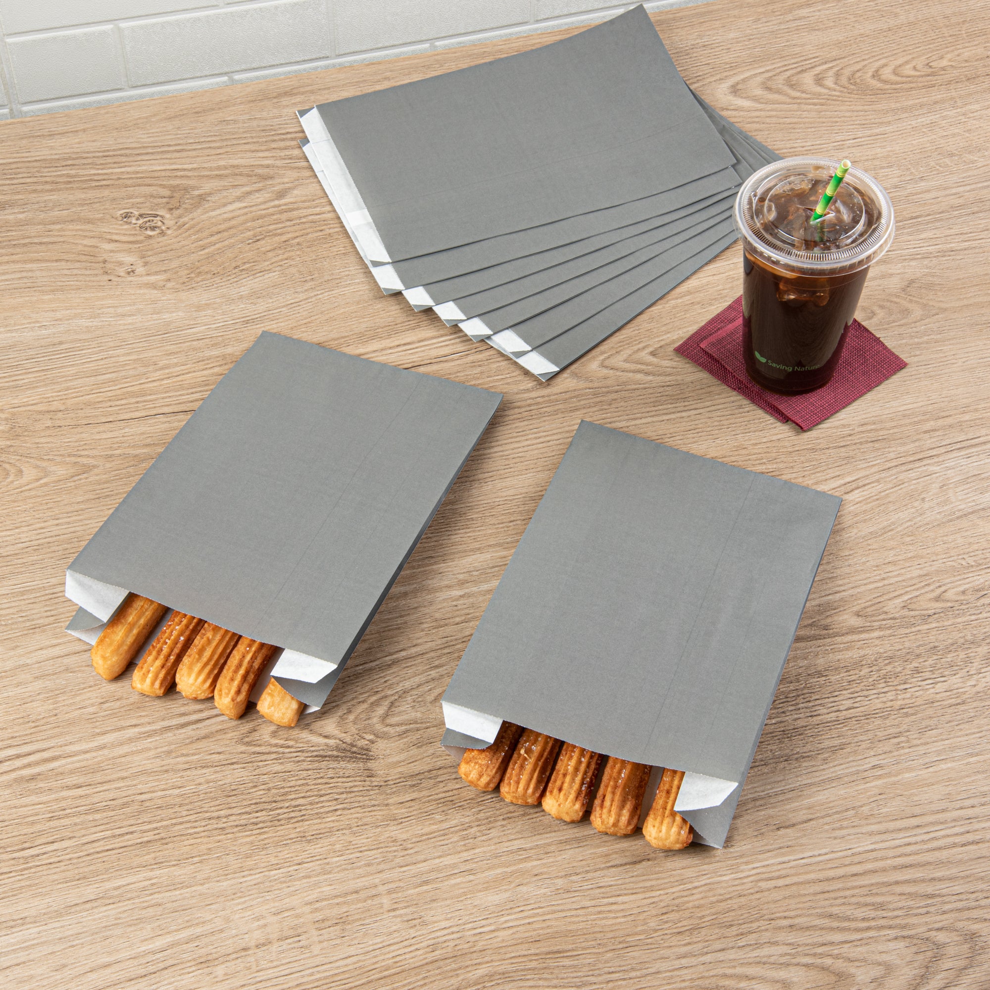 Eco-Friendly Gray Paper French Fry & Snack Bags - 7x3x11 Inches (100 Count) - Perfect for Restaurants, Food Trucks & Party Snacks