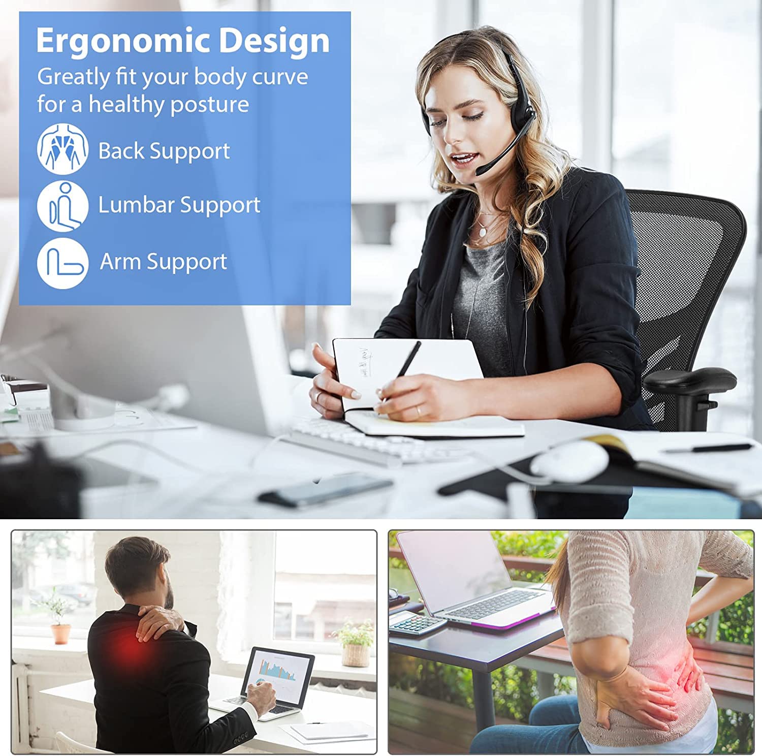 COSTWAY 2-Pack Ergonomic Mesh Office Chairs - Adjustable Height Standing Desk Chairs with Footrest & Armrests, Rolling Computer Drafting Chairs for Home Office (Black) | Perfect for Workspaces, Gaming Setups & Study Areas