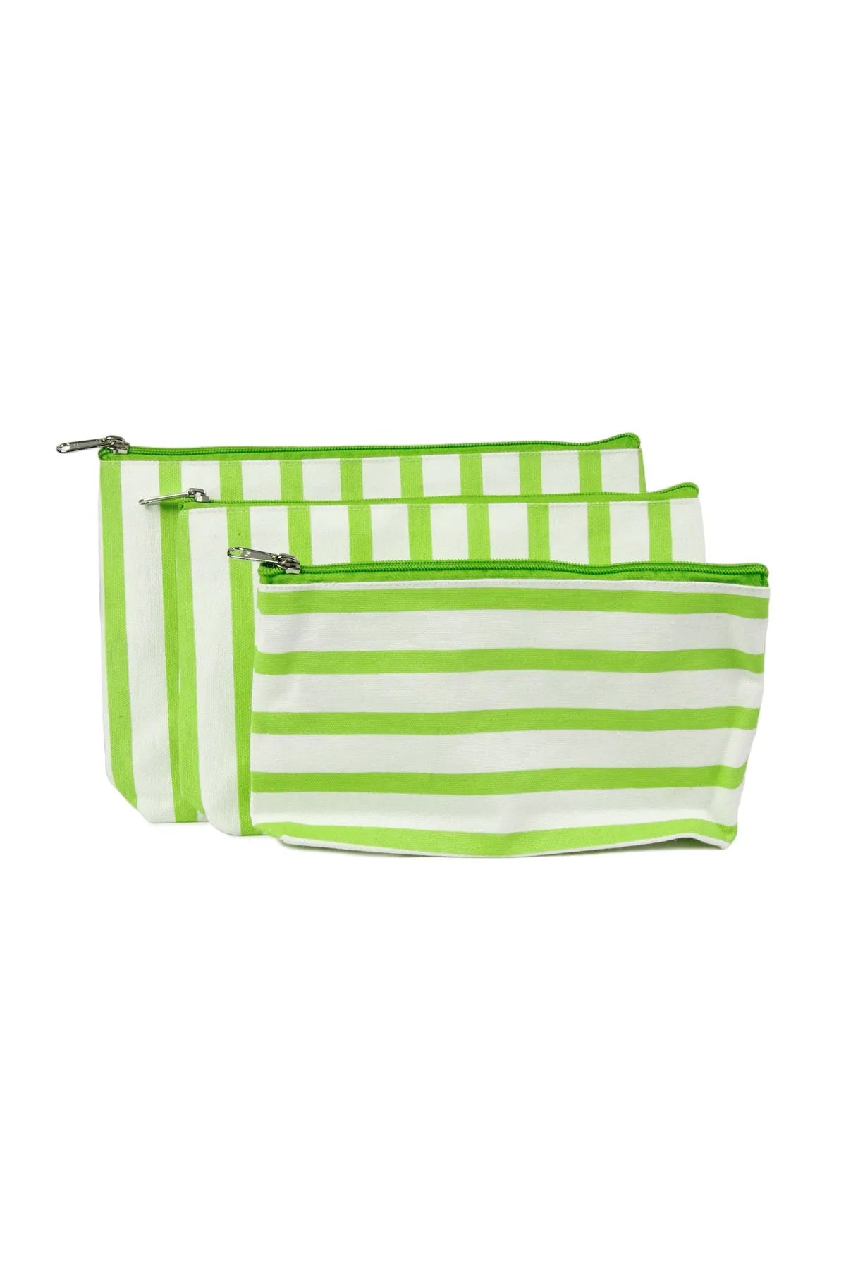 Stylish White and Green Striped Cosmetic Bag for Women - Waterproof Makeup Travel Organizer - Perfect for Gym, Travel, and Daily Essentials Storage