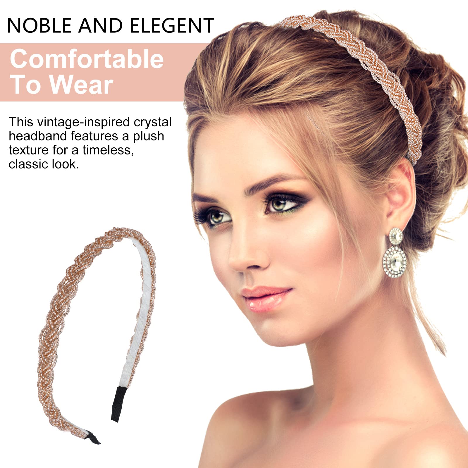 Elegant Crystal Hair Bands for Women - Metal Beaded Headbands with Clips, Fashion Hoop Hair Accessories for Girls & Brides, Champagne Bling Headwear Wraps for Wedding, Party & Beauty Care | Perfect for Special Occasions, Date Nights & Formal Events