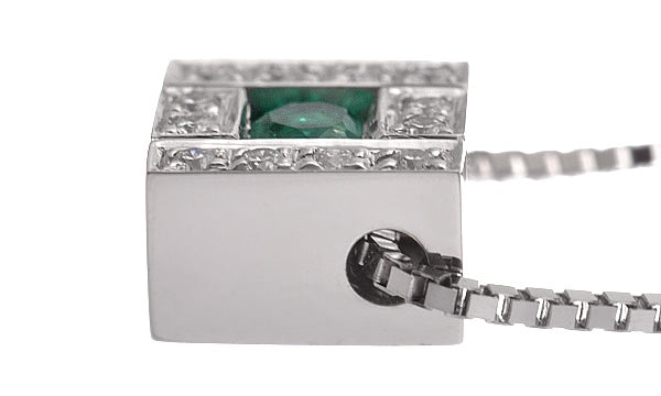 Damiani Belle Epoque 18K White Gold Diamond and Emerald Pendant Necklace - Elegant Jewelry for Weddings, Anniversaries & Special Occasions