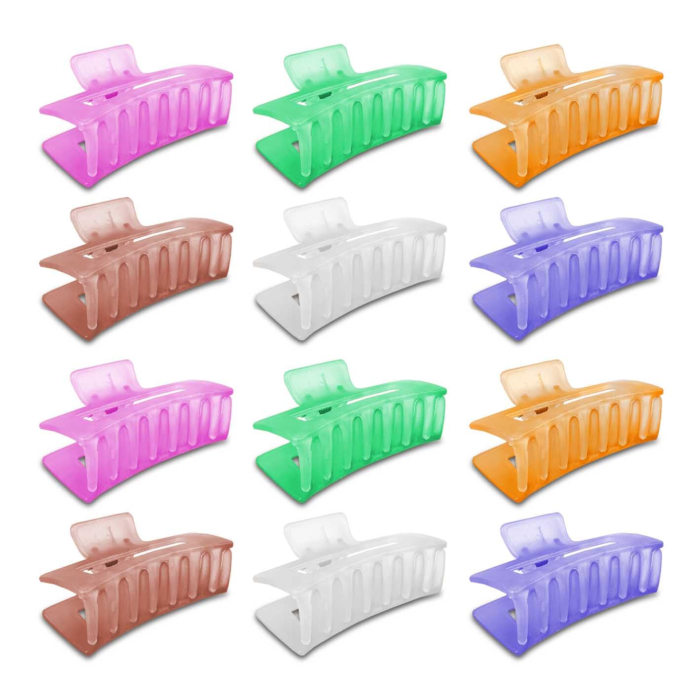 Airtick Ice Matte Rectangle Hair Claw Clips for Women - 12 Pack Multicolor Hair Clips for Ponytail, Bun & Updo Hairstyles - Non-Slip Hair Grip for Daily Use, Work & Special Occasions