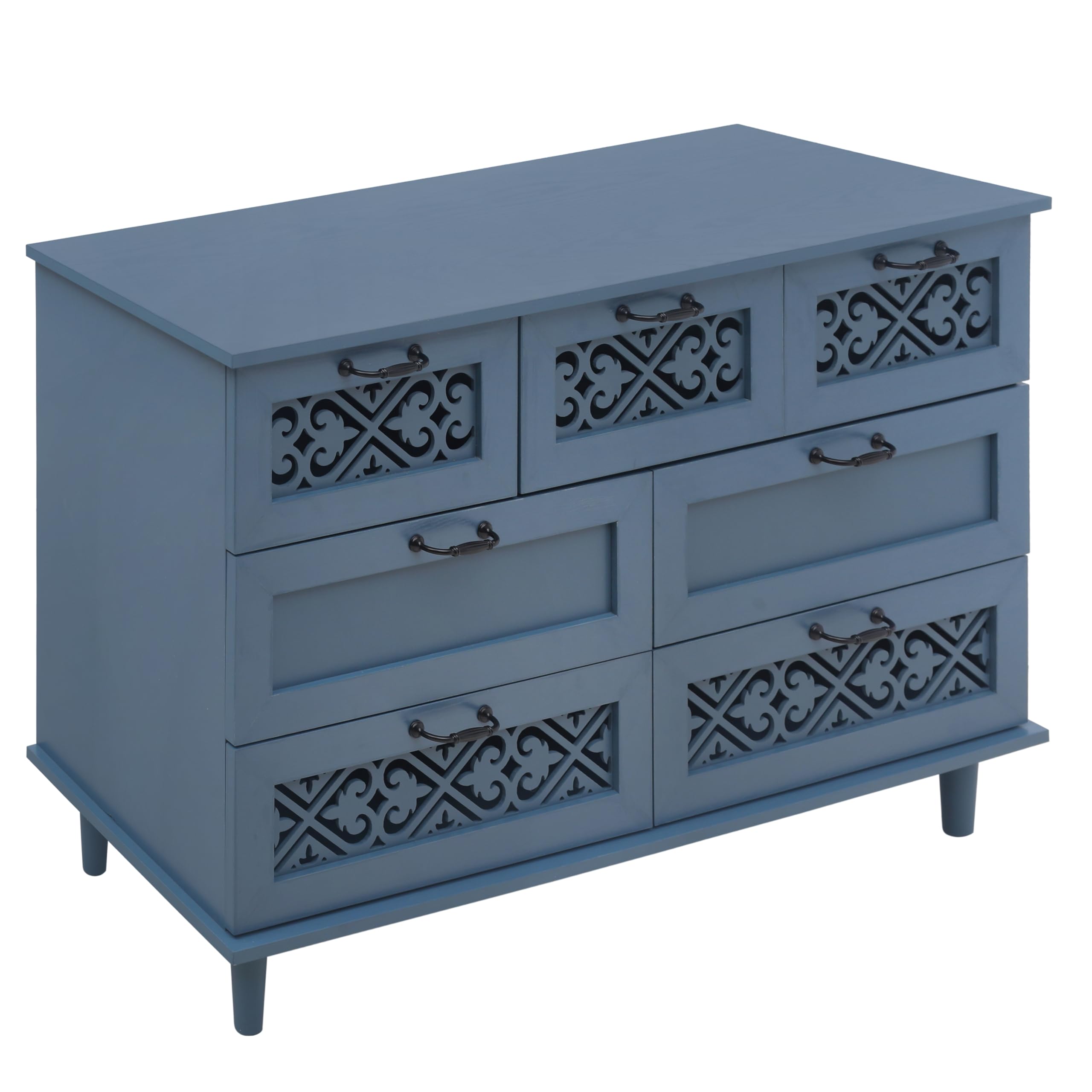 Solid Wood Sideboard Buffet Cabinet with 7 Drawers - Storage Console Table Dresser for Living Room, Bedroom, Entryway, Study - Perfect for Organizing Dishes, Linens & Home Decor (Blue)