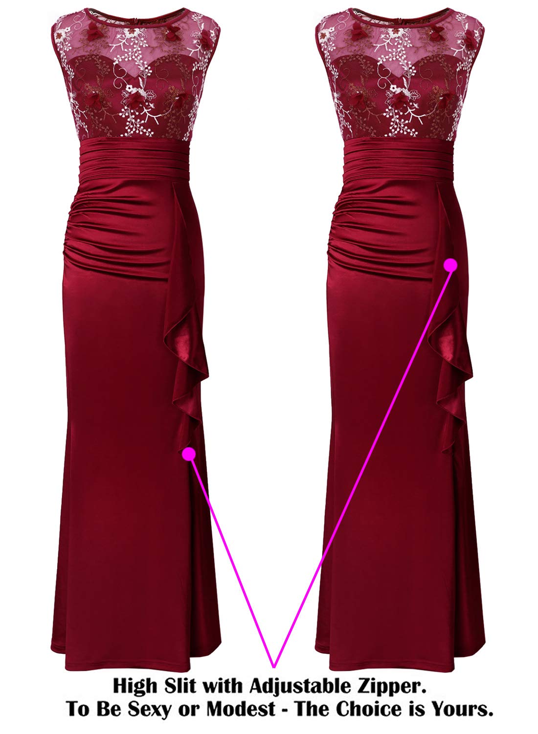 VFSHOW Women's Formal Ruched Ruffles Evening Prom Wedding Party Maxi Dress - Elegant Long Gown for Special Occasions, Dinners & Celebrations