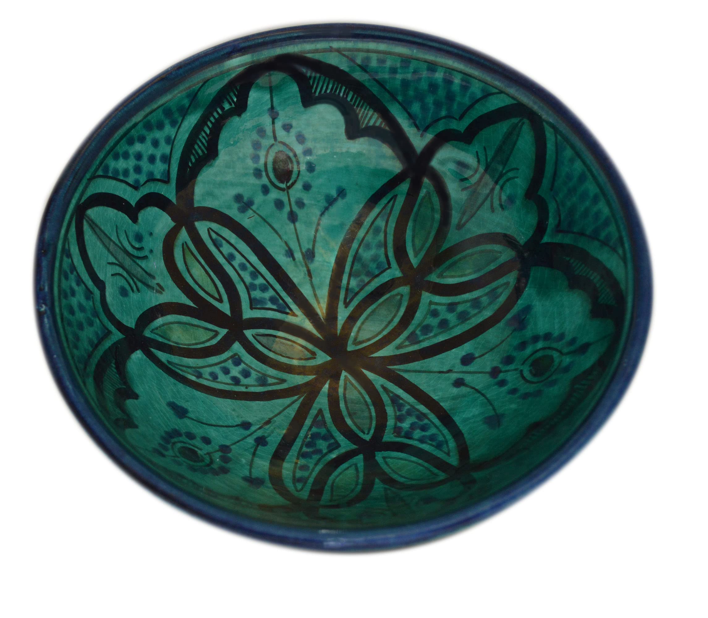 Handmade Moroccan Ceramic Serving Bowl - 8 Inch Aqua Blue Decorative Dish for Soups, Salads & Entertaining