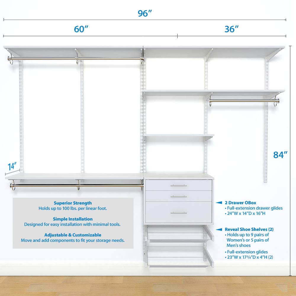 FreedomRail Adjustable Closet Organizer Kit 96-100 Inch, Chocolate Pear Finish - Customizable Wardrobe Storage System for Bedroom, Walk-in Closet & Home Organization