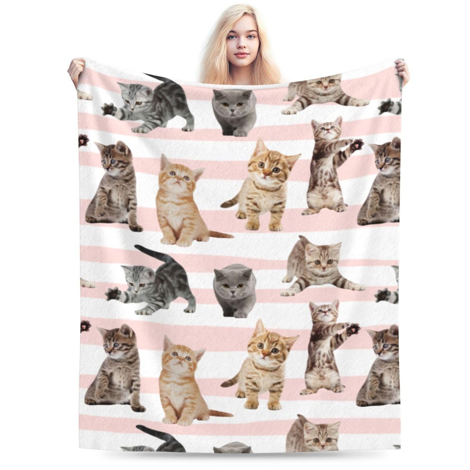 Ultra-Soft 350 GSM Fleece Throw Blanket for Adults & Kids - Cozy Microfiber Fuzzy Blanket for Couch, Sofa & Bed - Cute Cat Design 50