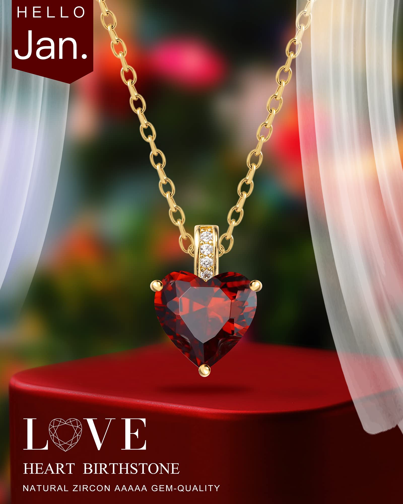 Genuine Birthstone Necklace for Women - Sterling Silver Heart Pendant with 14K Gold Plating | Personalized Birthday Gift for Her, Mom, Wife | Perfect for Valentine's Day, Anniversary & Special Occasions