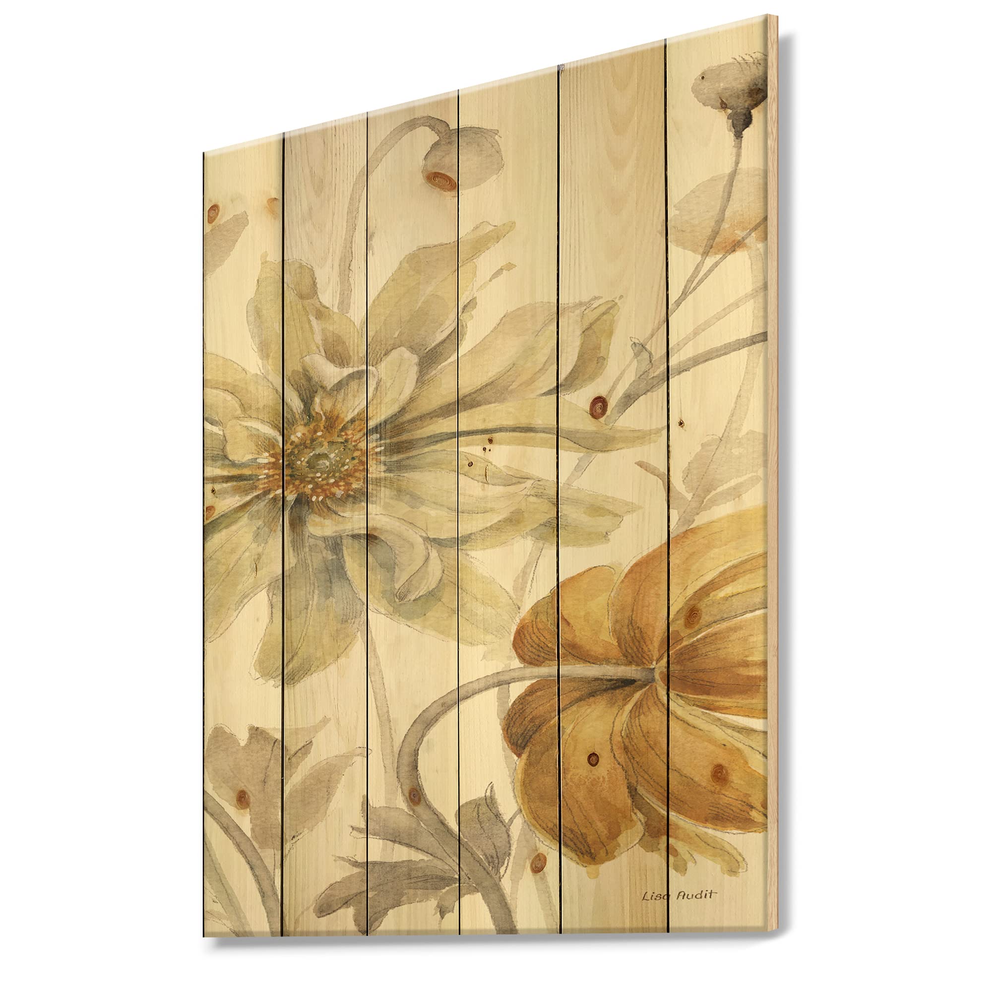 DesignQ Fields Of Gold Watercolor Floral Wood Wall Art - Traditional Large Pine Wood Wall Decor with Floral Panels - Perfect for Living Room, Bedroom & Home Office Decor