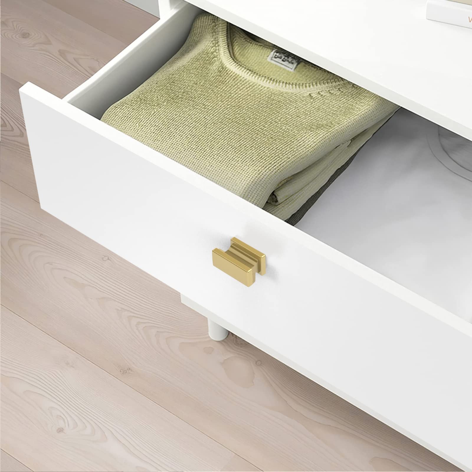 10 Pack Brushed Gold Square Cabinet Knobs - Brushed Brass Drawer Handles for Kitchen Cabinets, Dressers & Furniture Hardware, Perfect for Modern Home Decor