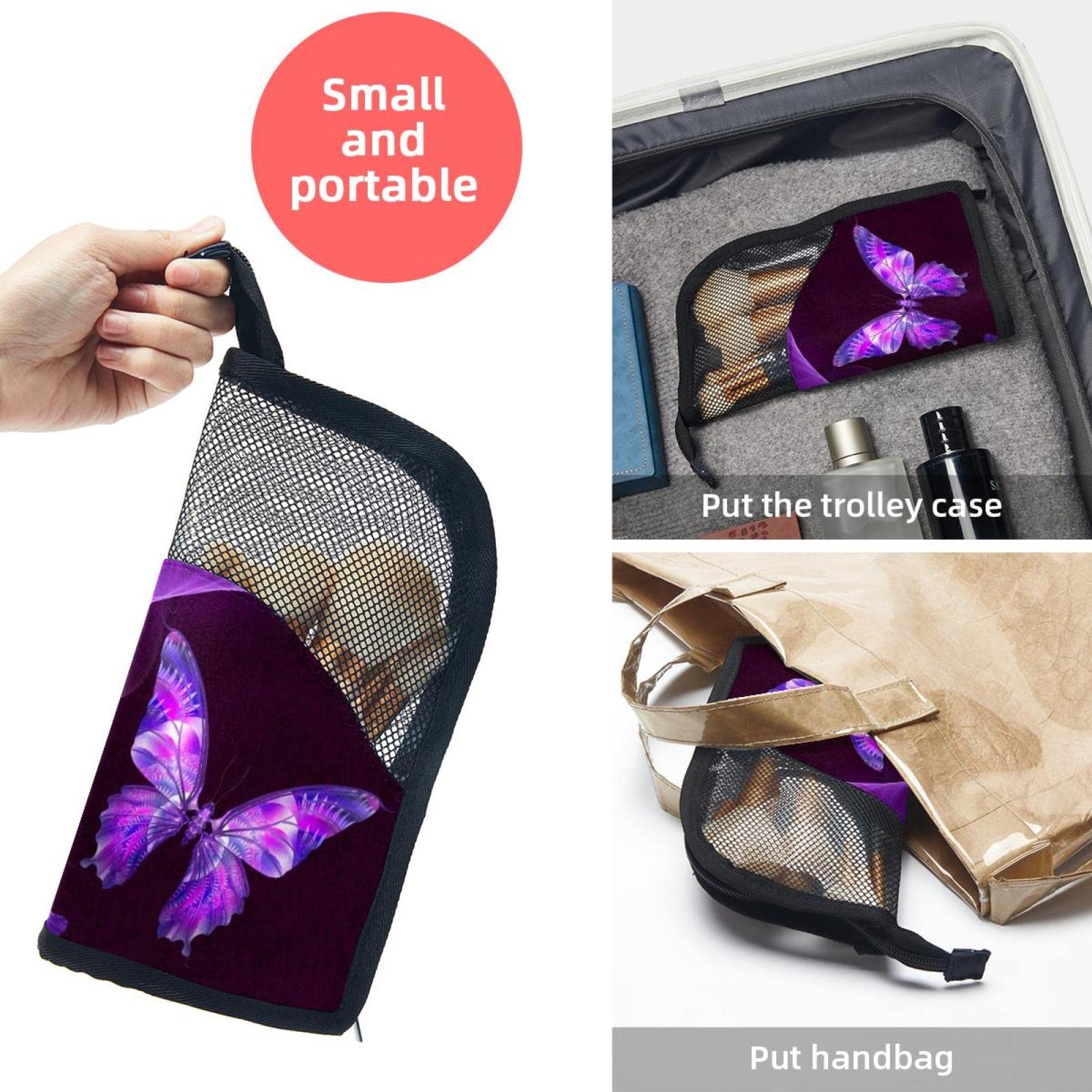 12-Piece Makeup Brush Organizer Bag with Purple Butterflies & Flowers Design - Portable Cosmetic Brush Holder Case for Travel, Home & Professional Makeup Artists