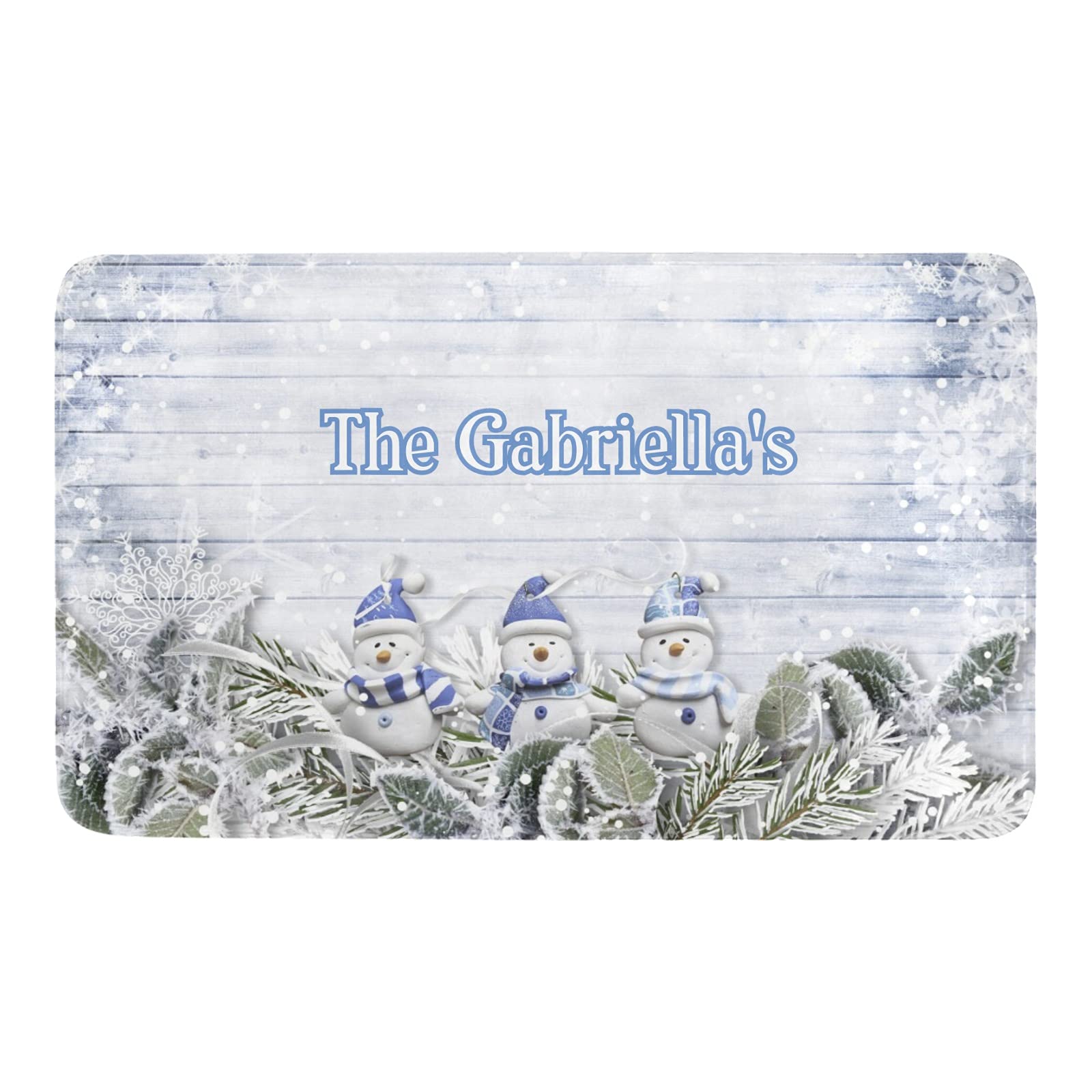 Custom Family Name Snowman Doormat - Personalized Winter Wooden Welcome Mat 30x18 Inch for Outdoor Entrance, Indoor Entryway, Bath & Kitchen Decor - Perfect for Holiday Home Decor & Cozy Winter Welcome