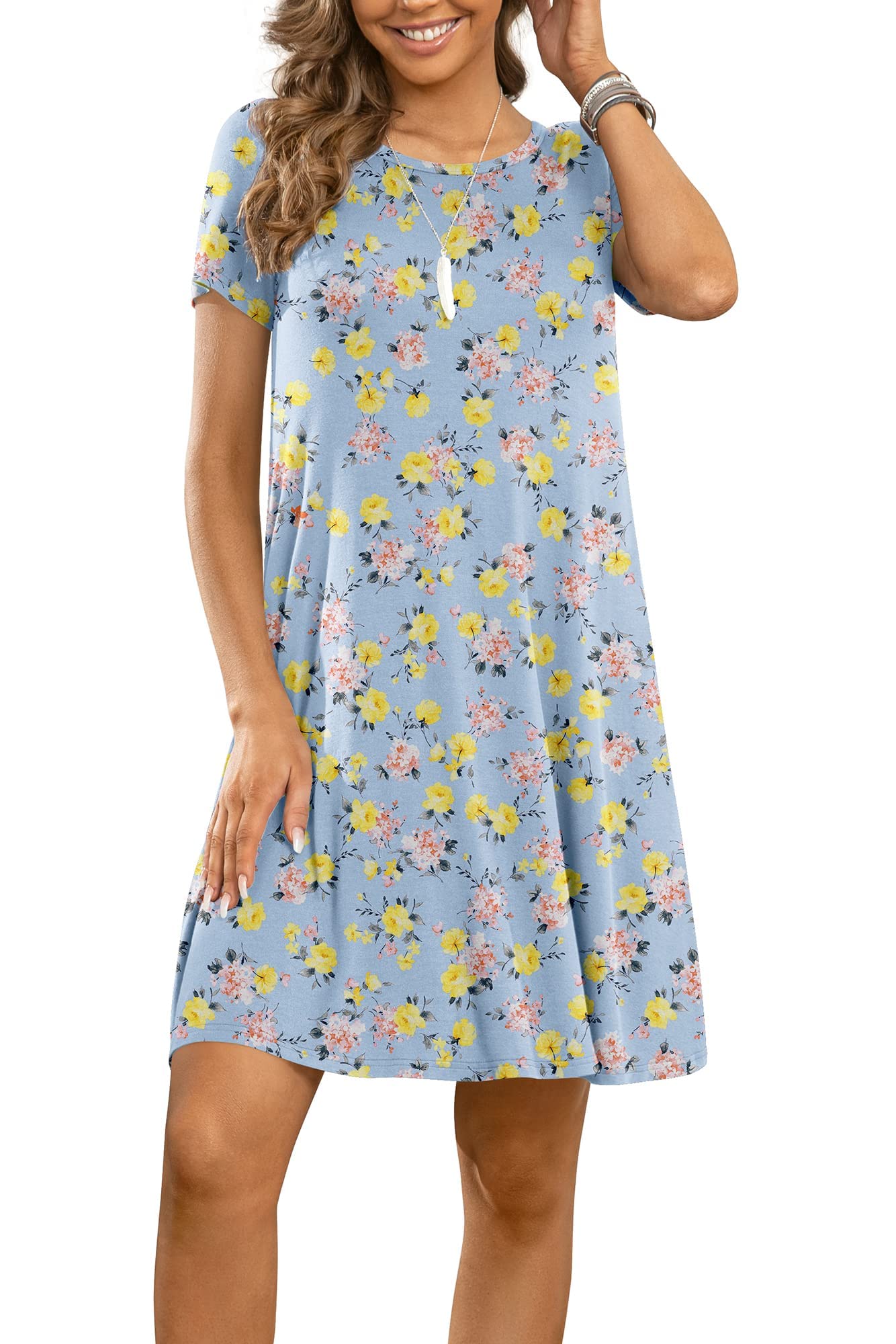 DUSDIMON Women's Summer Casual T-Shirt Dress - Short Sleeve Loose Fit Beach Cover Up Dress for Women | Perfect for Beach Outings, Vacation Wear, and Casual Everyday Style
