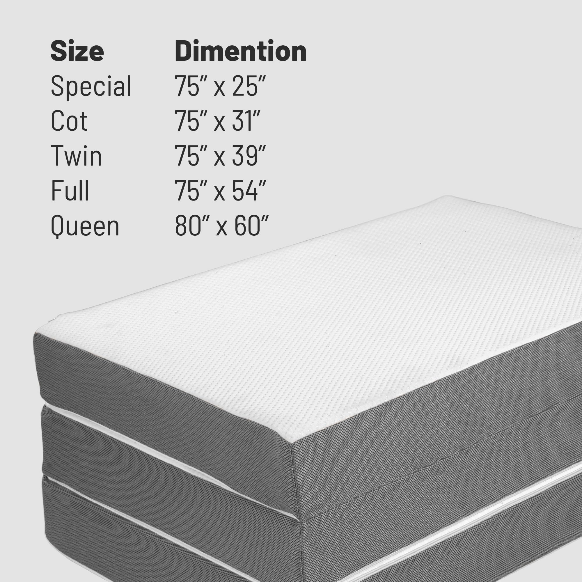 4-Inch Tri-Folding Gel Memory Foam Mattress - Portable Lightweight Foldable Bed with Washable Cover - Perfect for Camping, Guest Beds & Small Spaces - 25