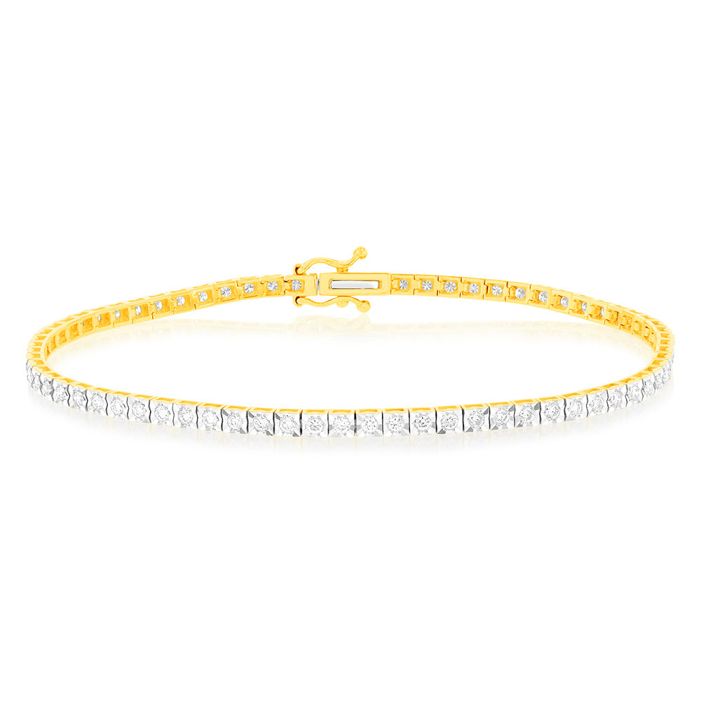 1 Carat Lab Grown Diamond Tennis Bracelet in 9K Yellow Gold - Elegant Jewelry for Women, Perfect for Weddings, Anniversaries & Special Occasions