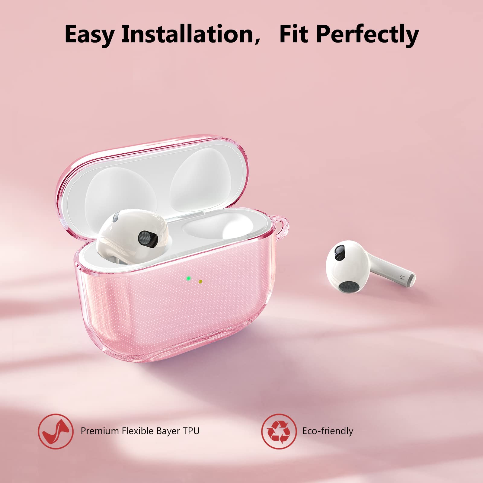 Clear Pink Soft TPU Protective Case for AirPods 3rd Generation - Shockproof Transparent Cover with Keychain | Compatible with AirPods 3 Charging Case | Perfect for Gym, Travel & Everyday Use