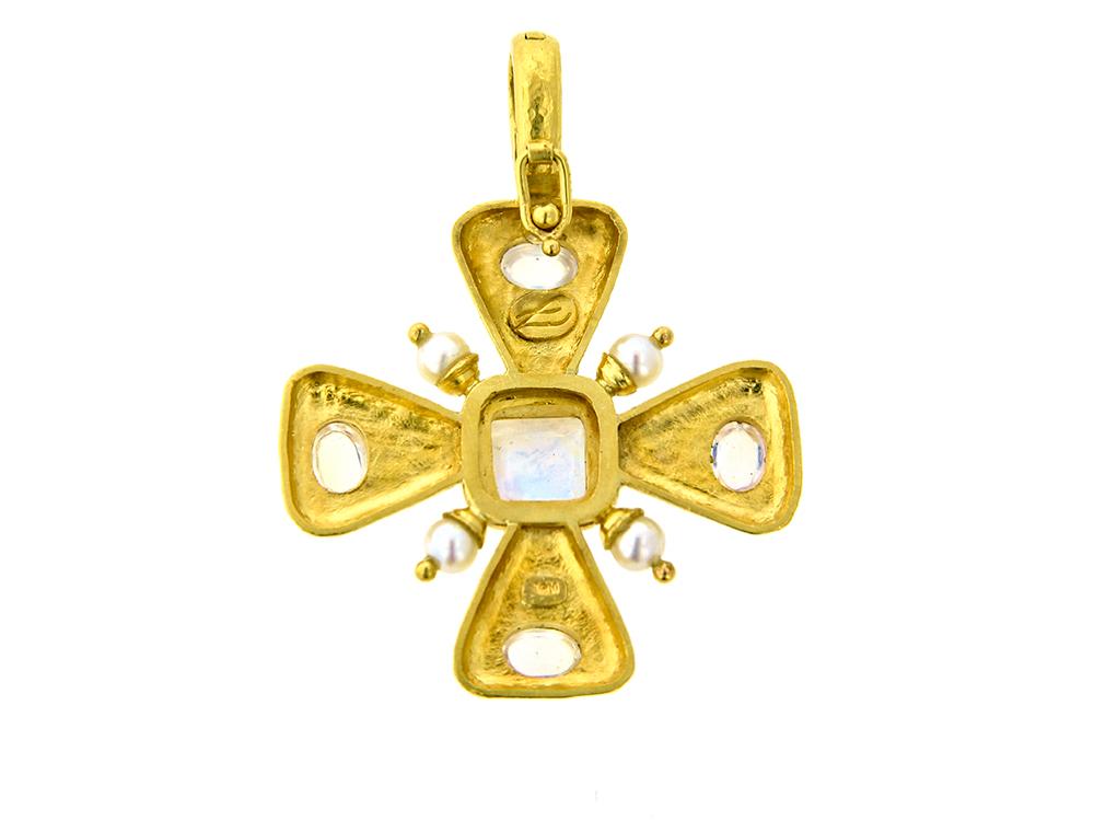 Elizabeth Locke Moonstone & Pearl Maltese Cross Pendant Necklace - Elegant Jewelry for Women, Perfect Gift for Birthday, Anniversary & Special Occasions