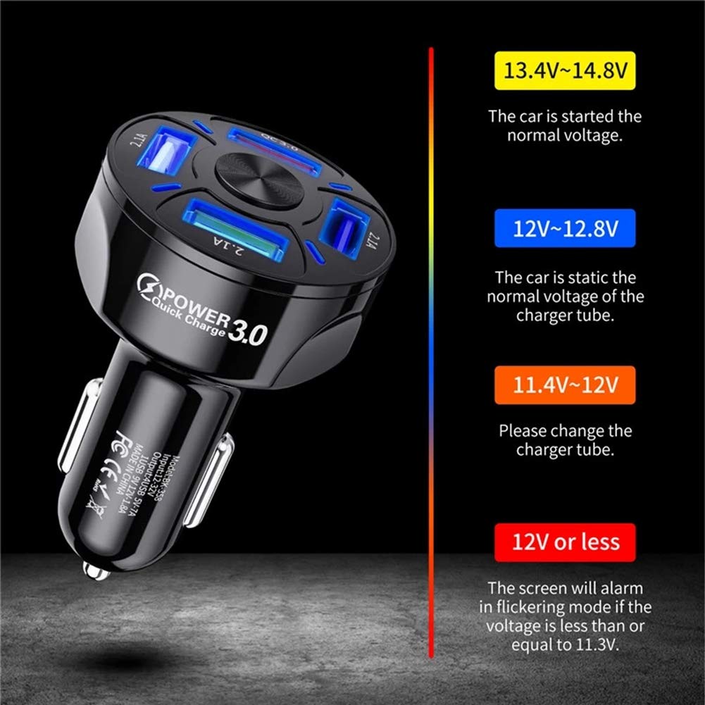 4-Port USB Car Charger Adapter 12V-24V, Fast Charging for iPhone, Samsung, iPad & USB Devices – Universal Car Power Adapter for Phones, Tablets & Accessories – Perfect for Road Trips & Traveling (Black)