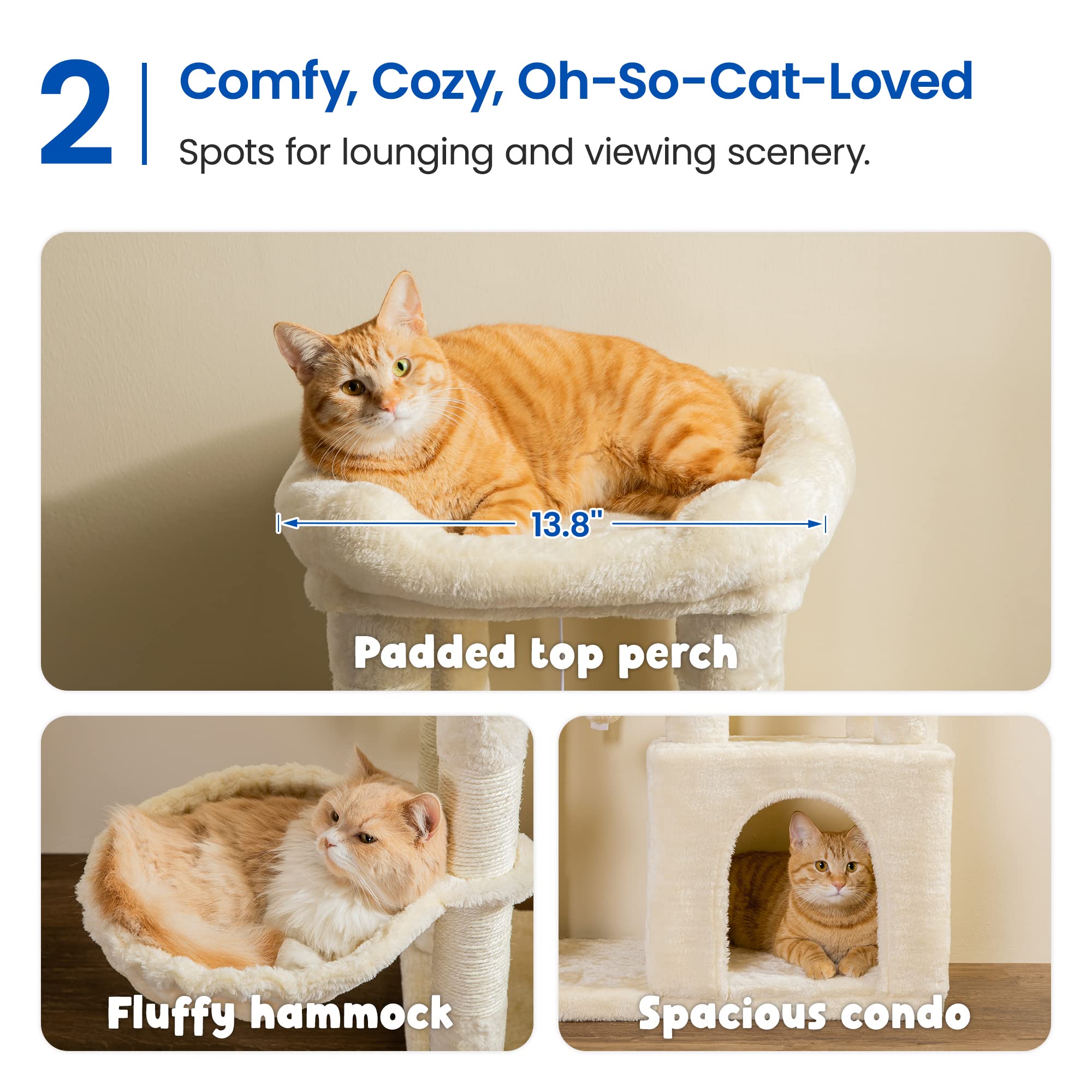 35.8-inch MWPO Cat Tree Tower for Indoor Cats - Multi-Level Cat Condo with Large Padded Perch, Sisal Scratching Posts, Fluffy Hammock & Dangling Toys | Perfect for Kittens & Senior Cats (Beige) | Ideal for Small Spaces, Apartments & Cat Play Areas