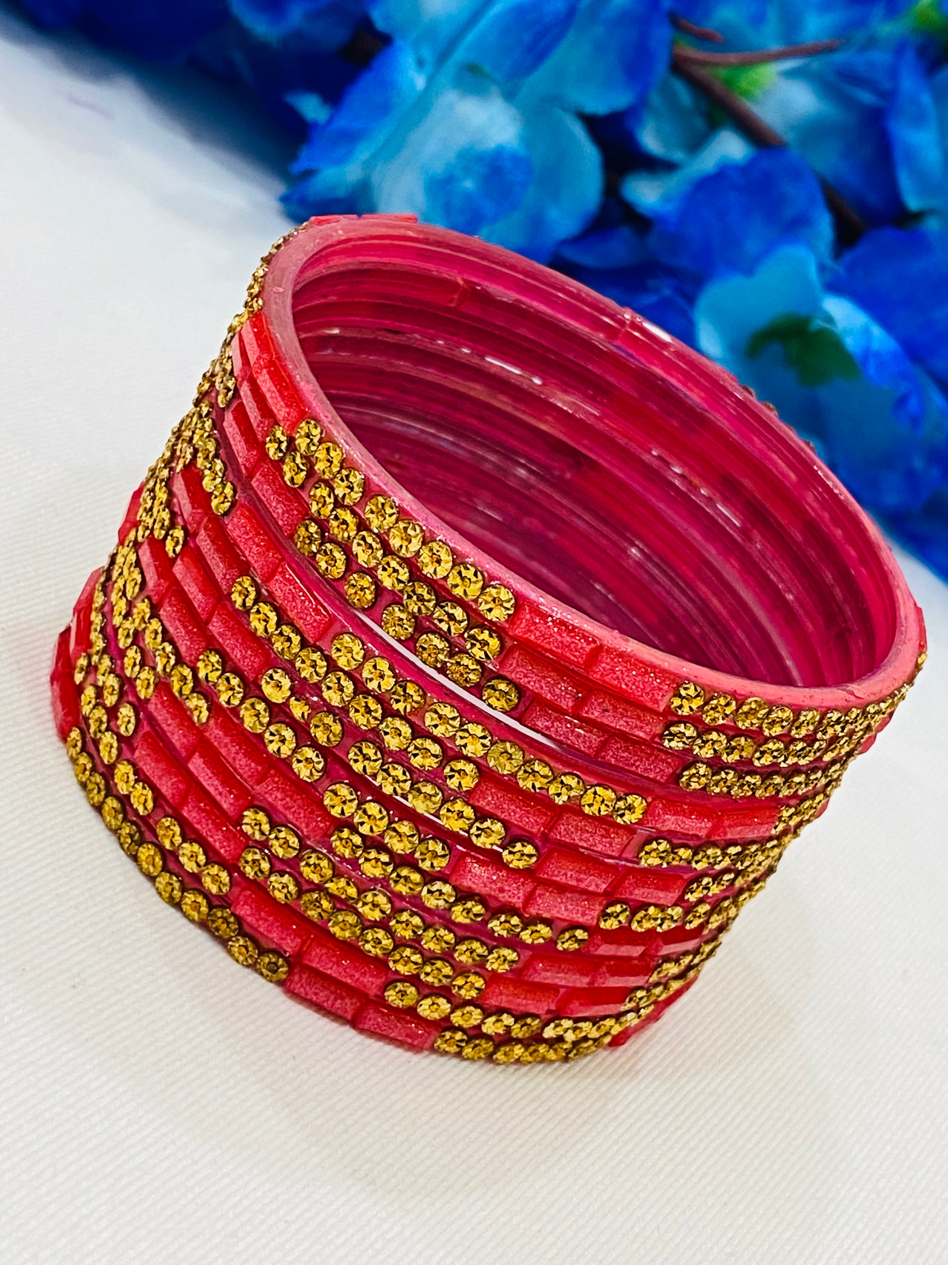 Elegant Pink Stone Glass Bangles for Women - Stylish Handmade Jewelry for Parties, Weddings & Everyday Wear