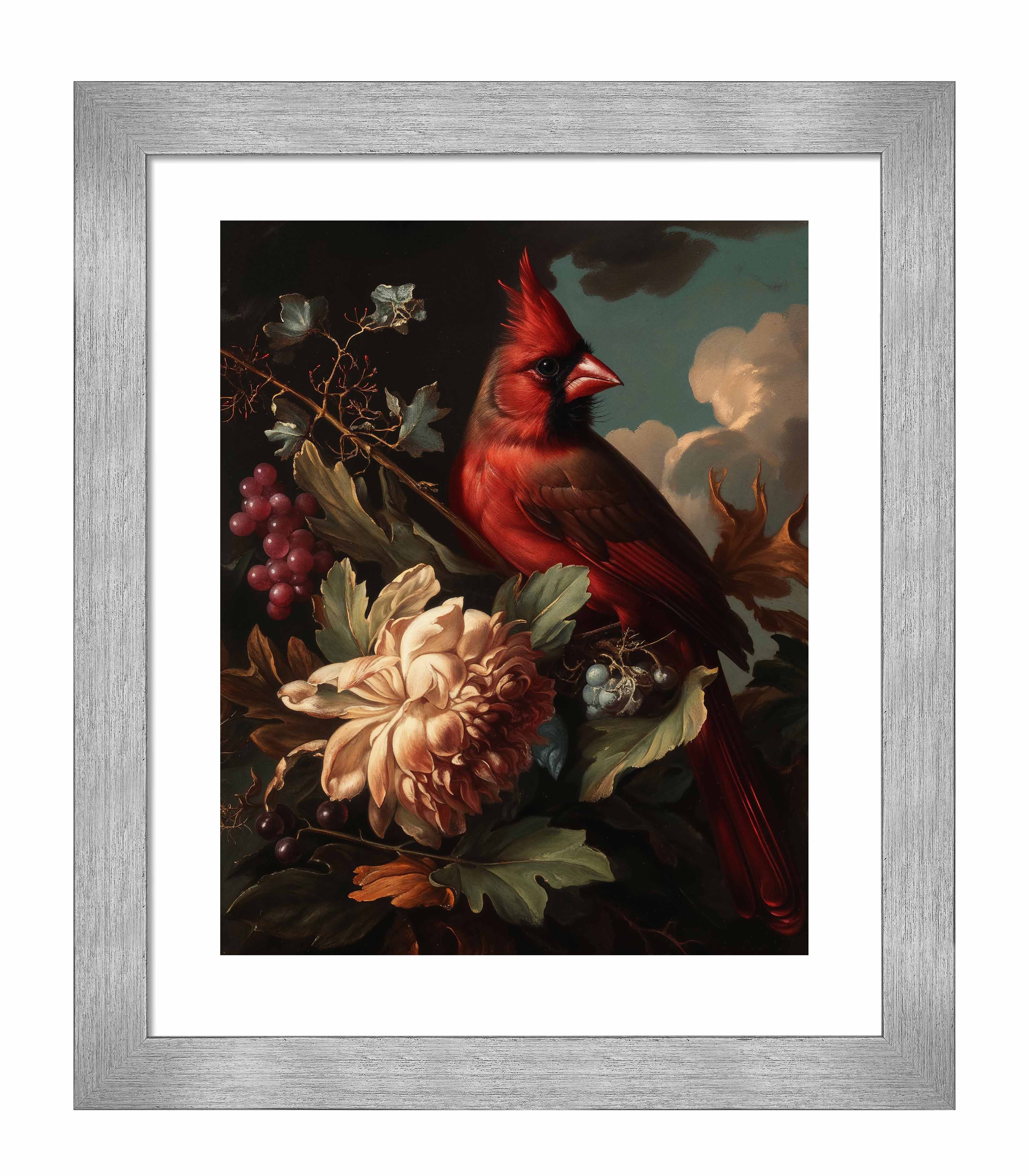 Cardinal Amongst Blooms Art Print - Vibrant Red Bird Wall Decor for Home, Office & Gifts | Nature-Inspired Painting for Living Room, Bedroom & Study