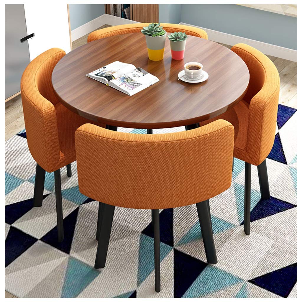 Modern Minimalist Round Dining Table Set with 4 Chairs - 80cm Kitchen & Living Room Furniture, Vintage Cotton Linen Lounge Chairs for Home Office, Reception & Leisure Spaces