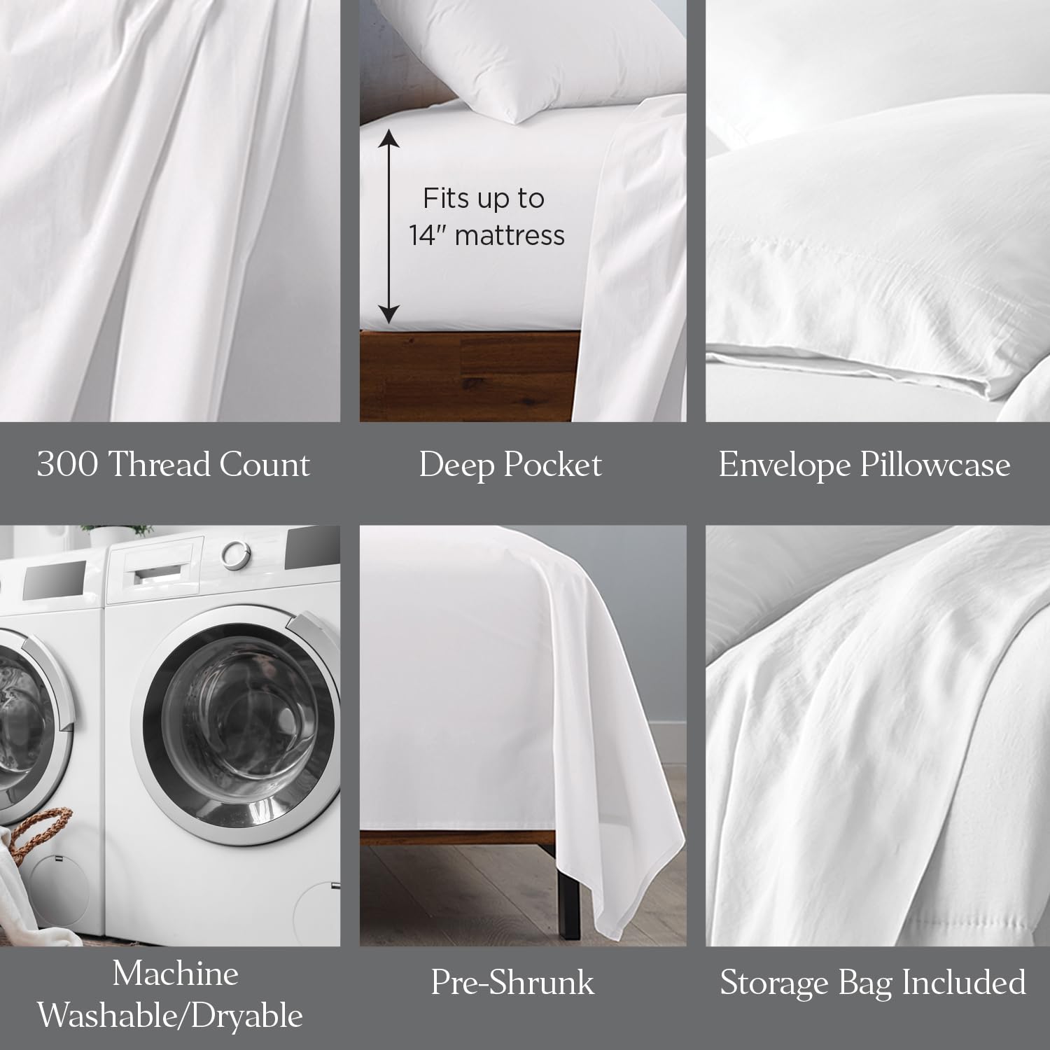 Ella Jayne Luxury 100% Cotton Percale Sheet Set - Queen Size 4-Piece Bedding, Cool & Crisp Percale Weave for All Seasons - Perfect for Master Bedrooms, Guest Rooms & Luxury Hotels (White)