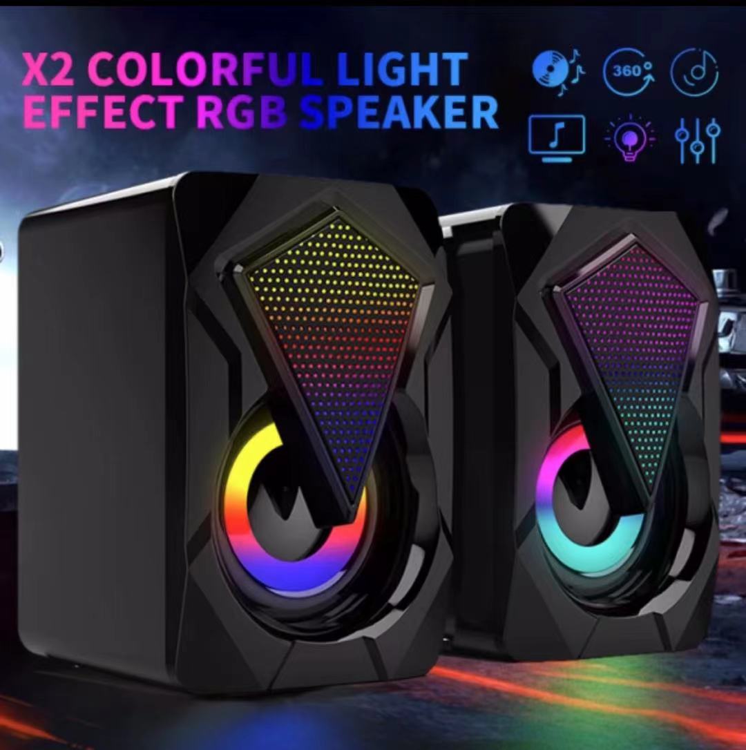 RGB LED Gaming Speakers with Colorful Lights - USB Powered PC Computer Speakers for Desktop, Laptop, PS4, Xbox, TV - Perfect for Gaming Setups, Home Office & Entertainment Systems (2 Pack)