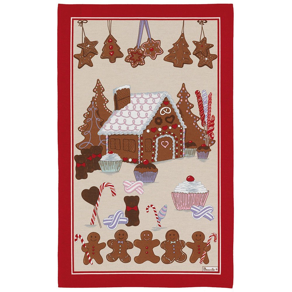 BEAUVILLE Holiday Gingerbread House GRETEL Christmas Tea Towel - Festive Kitchen Decor for Baking, Holiday Parties & Cozy Home Decor