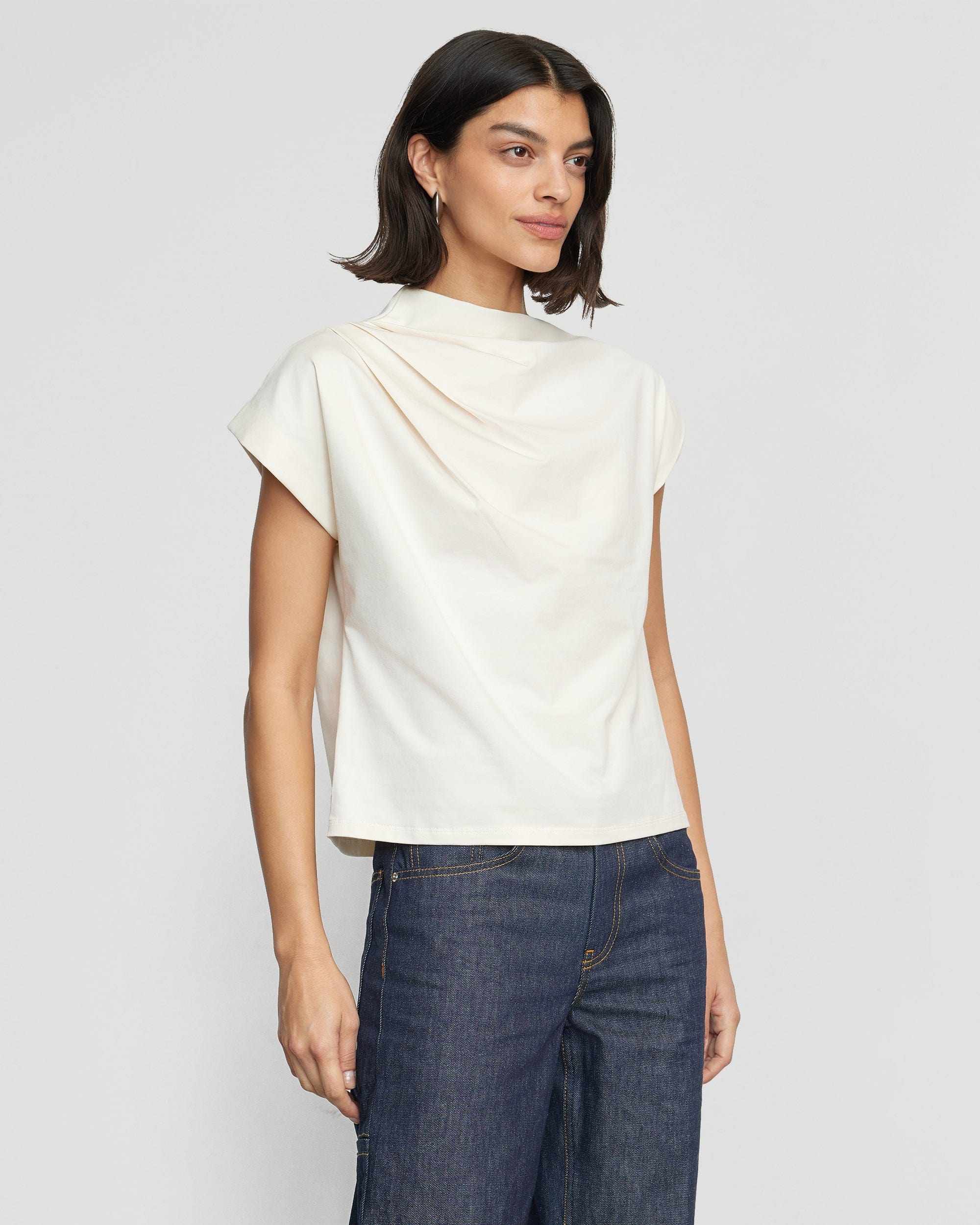 Kenny Asymmetric Neck Tee - Women's Fashion T-Shirt with Unique Design | Trendy Casual Top for Everyday Wear, Date Night & Street Style Outfits