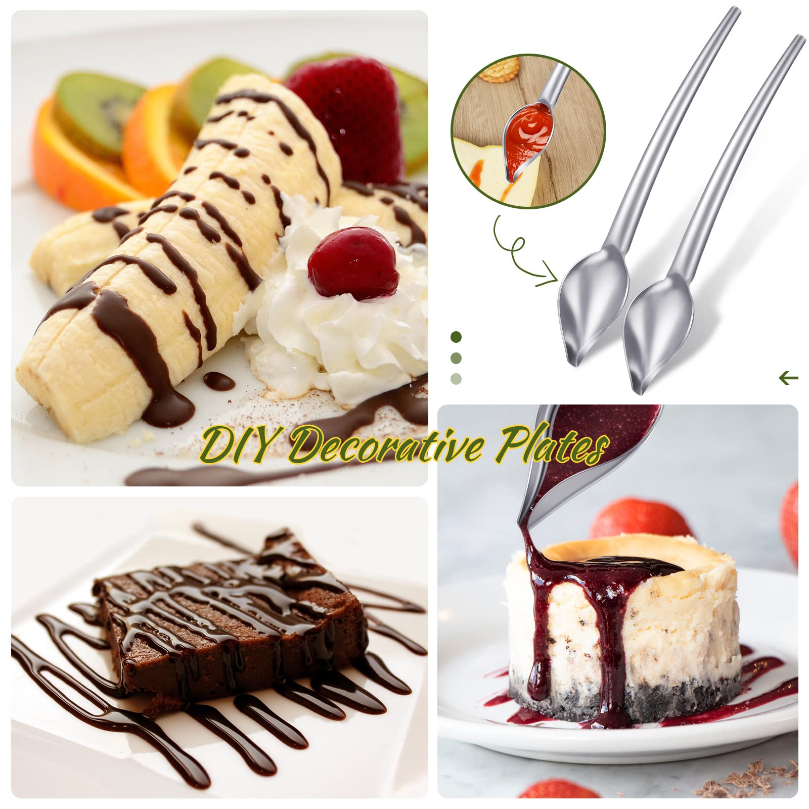 7-Piece Stainless Steel Chocolate Dipping Tools Set - 2 Candy Forks, 2 Ice Cream Scoops & 3 Decorating Spoons for Dessert Making, Cake Decorating & Candy Dipping | Professional Baking & Party Serving Supplies