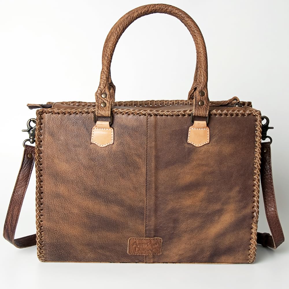 American Darling Briefcase - Genuine Leather Women's Western Handbag Purse, Hand-Tooled Design, Black - Perfect for Work, Travel & Cowgirl Fashion Accessories