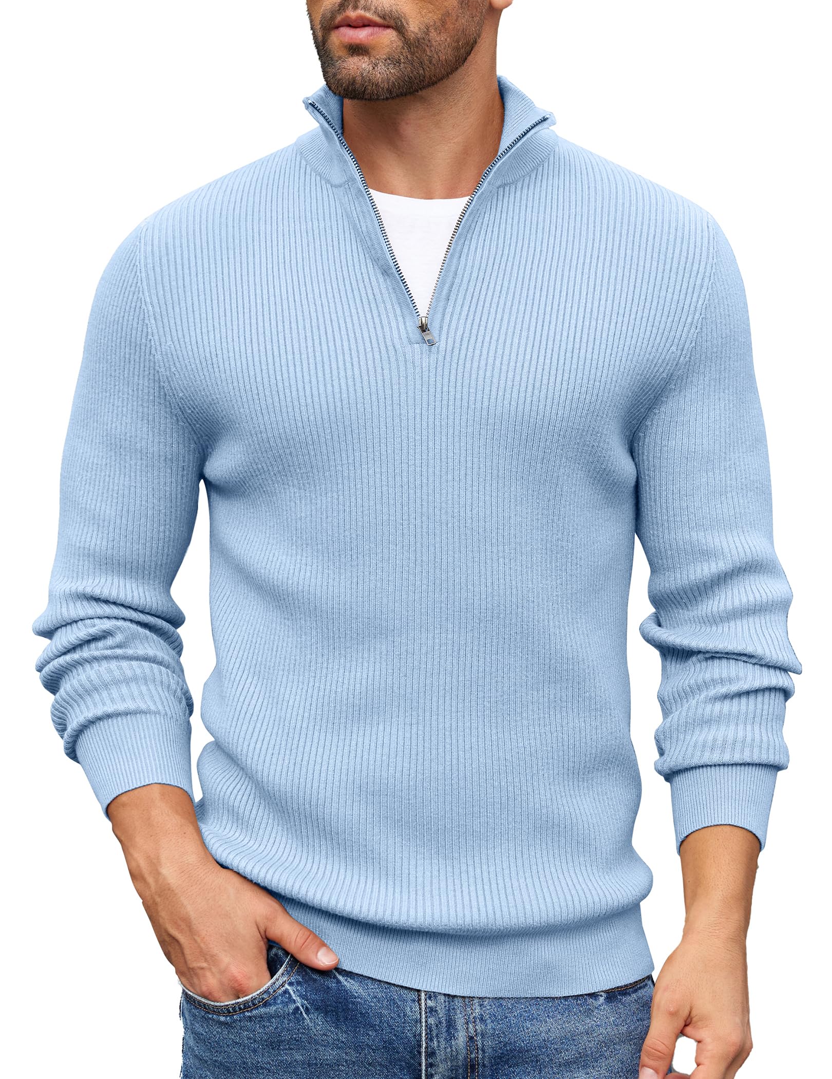 COOFANDY Men's Slim Fit Quarter Zip Sweater - Lightweight Knitted Mock Neck Pullover for Casual & Business Wear | Perfect for Office, Outdoors & Travel