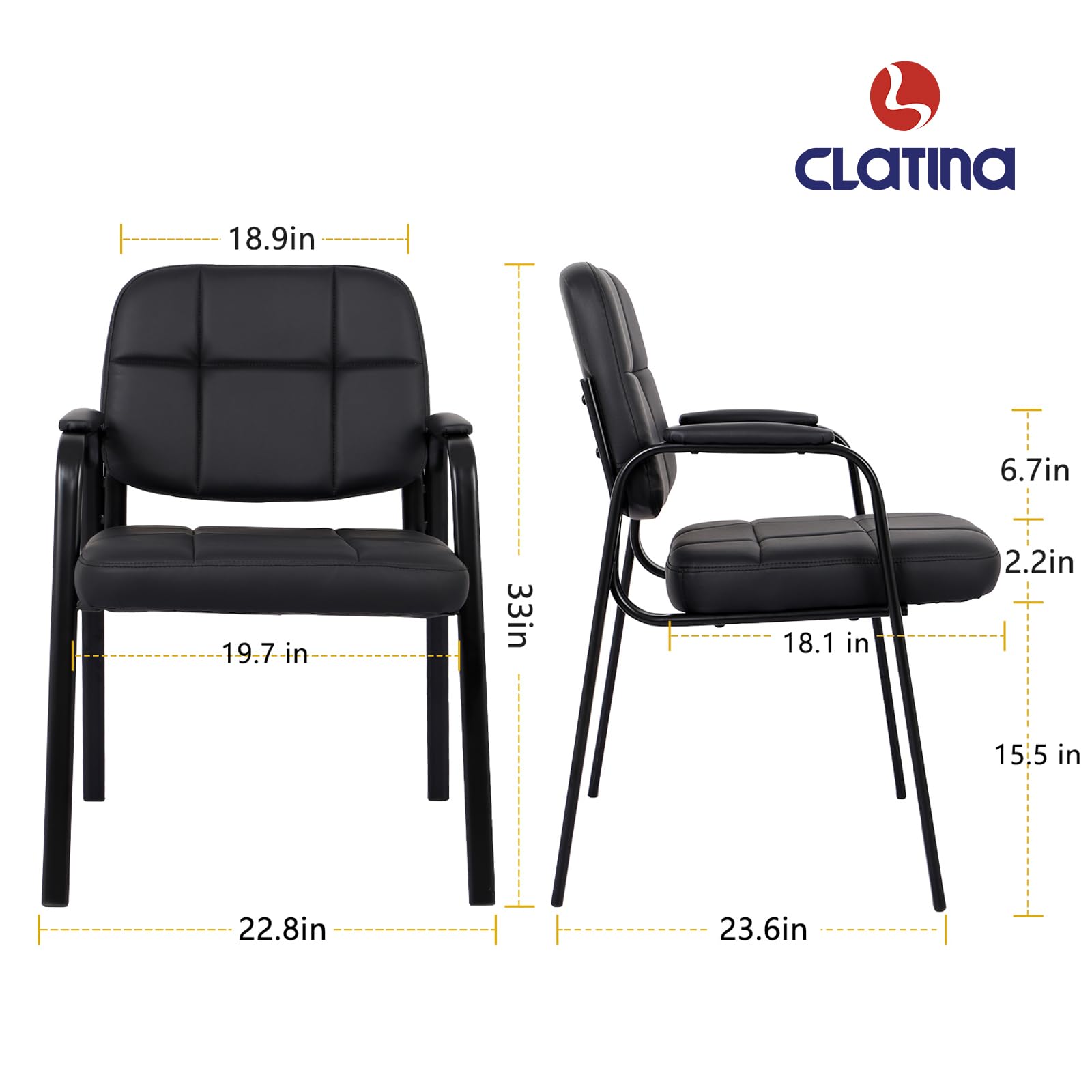 CLATINA PU Leather Office Guest Chair with Adjustable Armrests - Ergonomic Executive Desk Chair for Waiting Room, Conference Room & Home Office - Comfortable & Durable Seating Solution