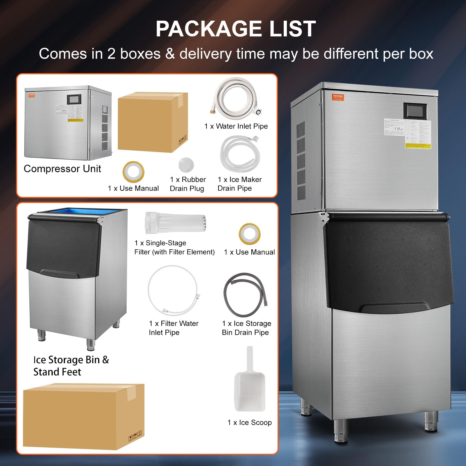 VEVOR Commercial Ice Maker Machine 450LBS/24H with 300LBS Storage Bin, 1000W Self-Cleaning Ice Machine with 3.5